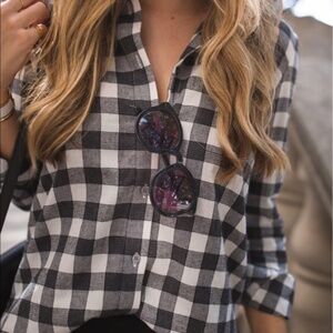 Jenni Kayne Black and White Plaid Flannel Boyfriend Shirt